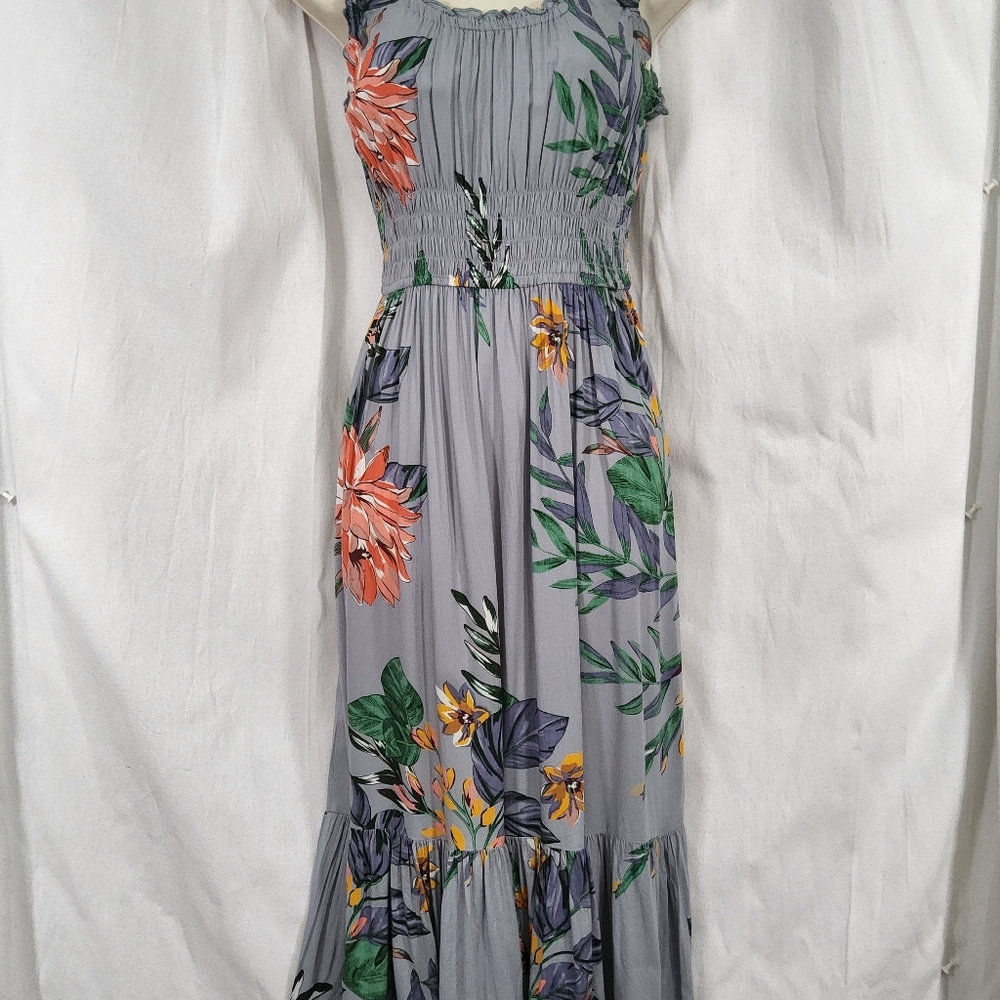 Patrons of Peace Floral Maxi Dress Medium Smocked Waist Boho